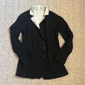 Haiku Two-Tone Knit Blazer Black Grey Contrast Lapel Button Front Jacket Womens
